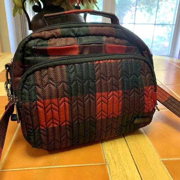 LUG Black & Red Buffalo Plaid Nylon MINI RANGER Crossbody Organizer - Picture 2 of 16